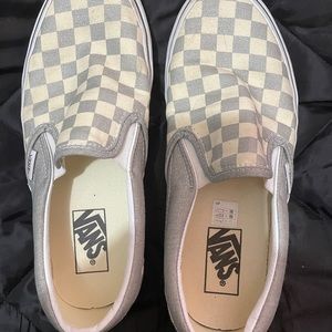 Silver and cream Checkered Vans